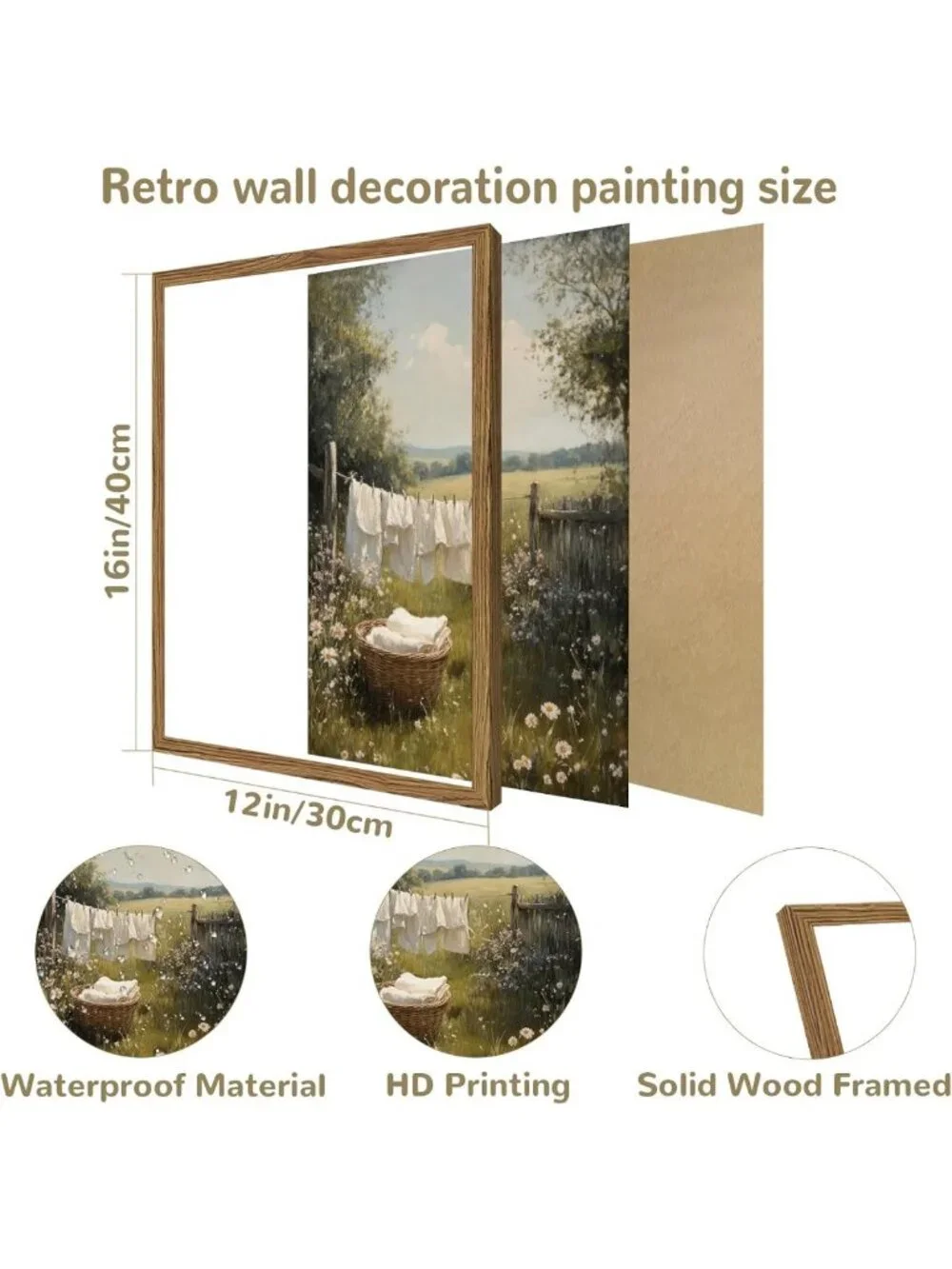 Rustic Laundry Room Wall Art - Clothesline Landscape Canvas Print Decor 12x16